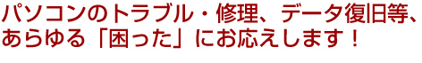 パソコンのトラブル・修理、データ復旧等、あらゆる「困った」にお応えします。
